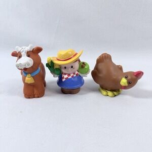 Fisher Price Little People Farm Animals Farmer Cow Hen Lot Of 3